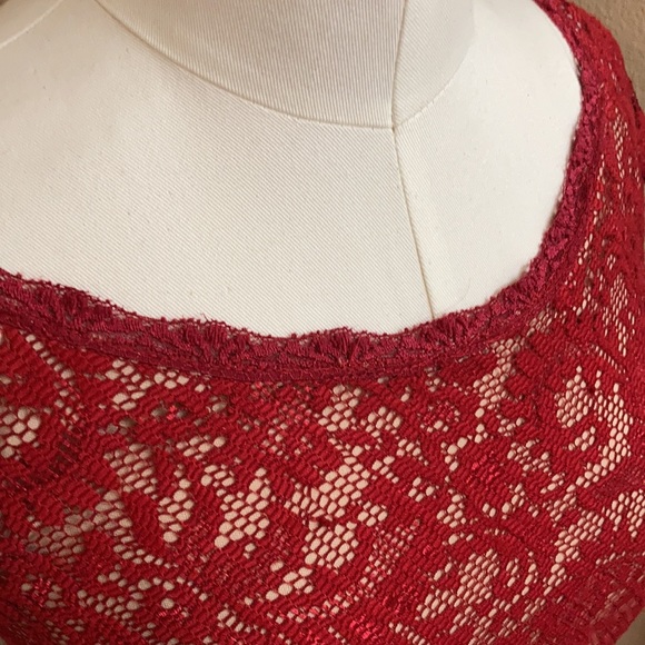 Like new Bisou Bisou red lace nude slip dress - Picture 3 of 11